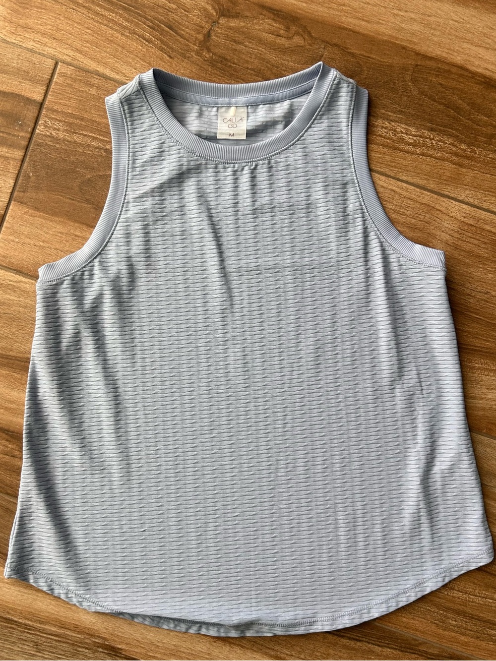 CALIA Light Blue Ribbed High-Neck Tank Top - Size Med - Yoga Pilates Tennis